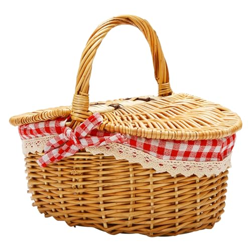 Gokelomg Cesta de Picnic de Mimbre Estilo casa Tapa y y Forro para picnics, Fiestas y barbacoas