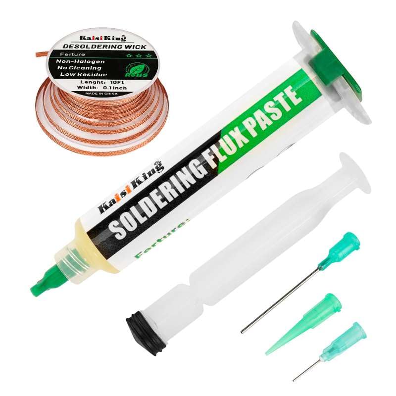 Image of Kaisiking Solder Flux Solder Wick for Electronics Soldering, No Clean Soldering Flux for PCB, SMD & DIY Projects, 0.1 inch Braided Copper Desoldering Wick & 10cc Flux Paste