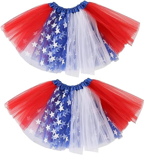 Teens Girls Women Red White Blue Tutu Skirt 4th of July Tutu Spirit Week USA Star Tulle Tutu Skirt for Adult 2PCS