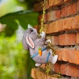 Reeshu Kletterseil Gartenfiguren Häschen - Garten Deko aus Kunstharz, wetterfest - Deko Tier Figur für den Garten aus Polyresin für außen,Harz Statue Bauernhof Balkon Wohnzimmer Deko-Grau