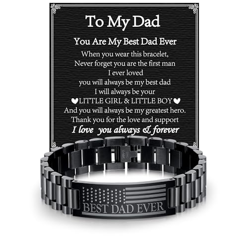 P.BLAKE Gifts for Best Dad Son Husband Boyfriend Uncle, Stainless Steel American Flag Watch Band Link Bracelet Christmas Fathers Valentines Day Jewelry Gifts for Men