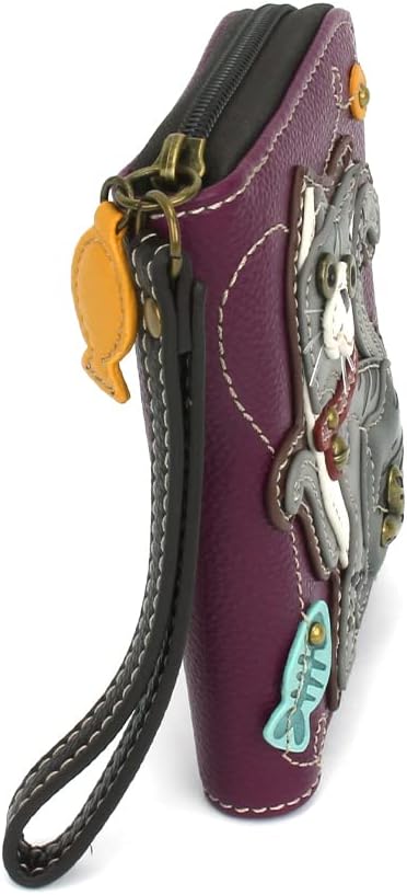 CHALA Zip Around Wallet, Wristlet, 8 Credit Card Slots, Sturdy Pu Leather - Gray Tabby Cat - Purple