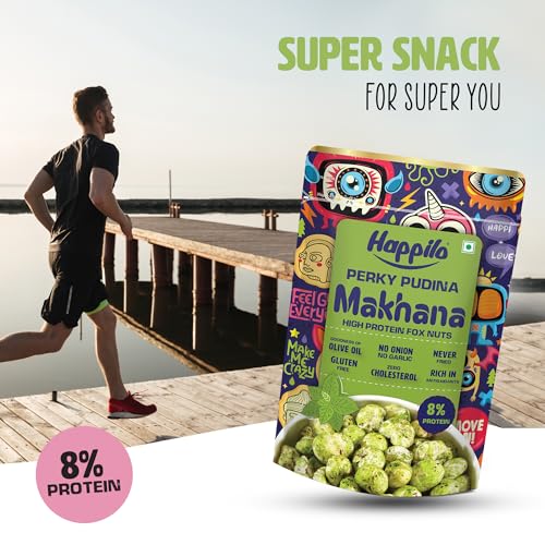 Image of Happilo Premium Super Snack Makhana Perky Pudina 55g, Roasted Foxnut Healthy Snack Low Calorie and Vegan