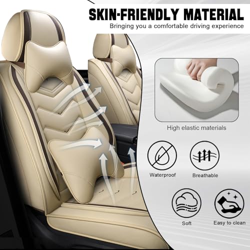 Image of Car Seat Cover for Jeep Wrangler 2000-2026, Driver's Seat Covers,Non-Slip Waterproof seat Cover,Wear-Resistant Nappa Leather car seat Covers. (Luxury 2 Seats /Beign)