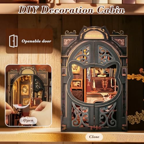 Image of PATPAT Earl Cat Bookstore DIY Miniature House Kit Book Nook Kit, Wooden Doll House for Adults, 3D Wooden Puzzle Bookshelf Decor, for Christmas, Birthday, Anniversary