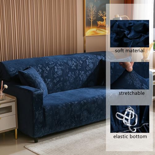 Housse de canapé velours extensible beige 1 place douce et chaude - 5