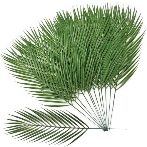 Artificial Palm Leaves Fake Tropical Palm Stems 12 Pcs, Faux Greenery Monstera Leaf Plants for Indoor Outdoor Decor Home Kitchen Table Arrangement Wedding Party Christmas DIY Planter Filler Decoration
