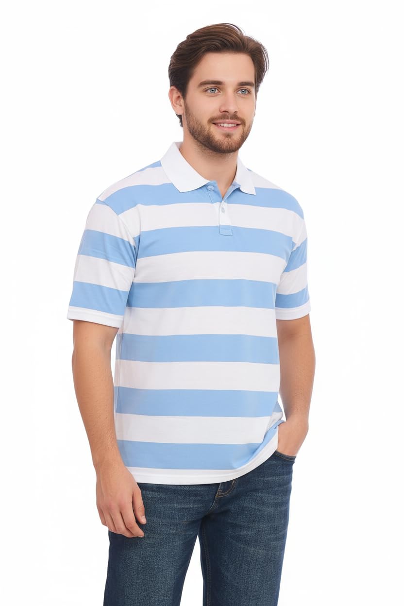 Striped Cotton Polo Shirt Men - Regular Fit Half Sleeve Collared T-Shirt-image-0
