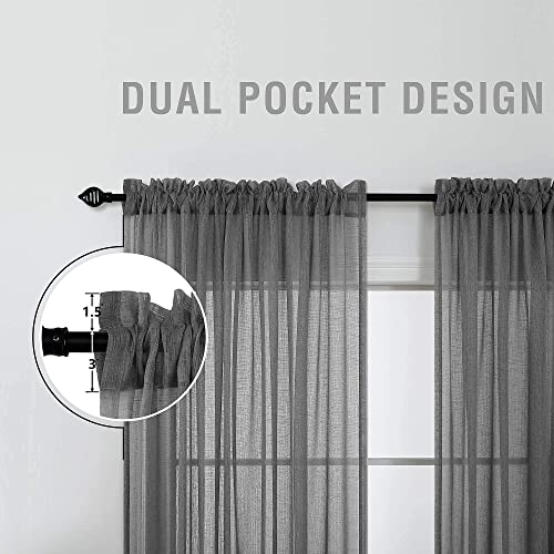 Charcoal Gray Curtains Sheer 45 Inches Long For Kitchen Pair Set 2 Panels Rod Pocket Casual Fresh Dark Grey Drape Light Filtering Airy Linen Look Curtain For Bathroom Bedroom Doorway 52X45 Inch Length #TOP4
