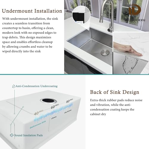 30 Inch Undermount Kitchen Sink - Delironexu 18 Gauge Stainless Steel Single Bowl Kitchen Sinks 30\"x18\"x9\" Handmade Design with Brushed, Includes Drain Kit (No Additional Accessories) - Thumbnail 4