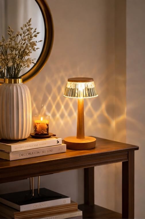 Image of blissbells Modern Rose Gold Table Lamp with Crystal Glass Shade | Warm Ambient Bedside & Decorative Lamp for Home Decor