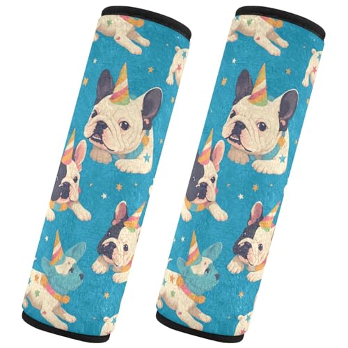 Seat Belt Covers 2 Pack Funny French Bulldogs Car Seat Strap Covers Super Soft Unicorn Horns Car Seat Neck Cover for Boys Girls Adults Babies M