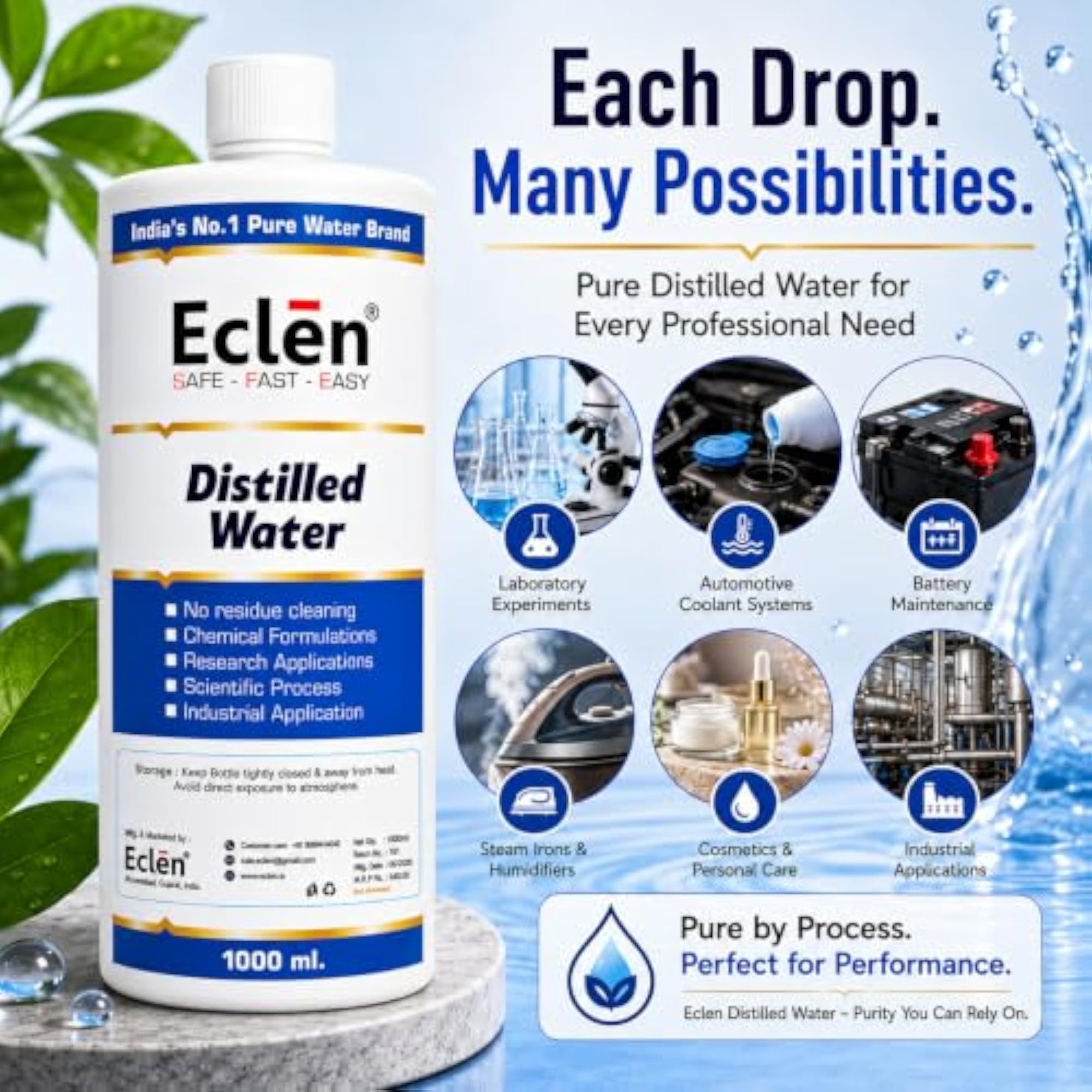 Ultra Pure Distilled Water 1 Litre, 0 TDS