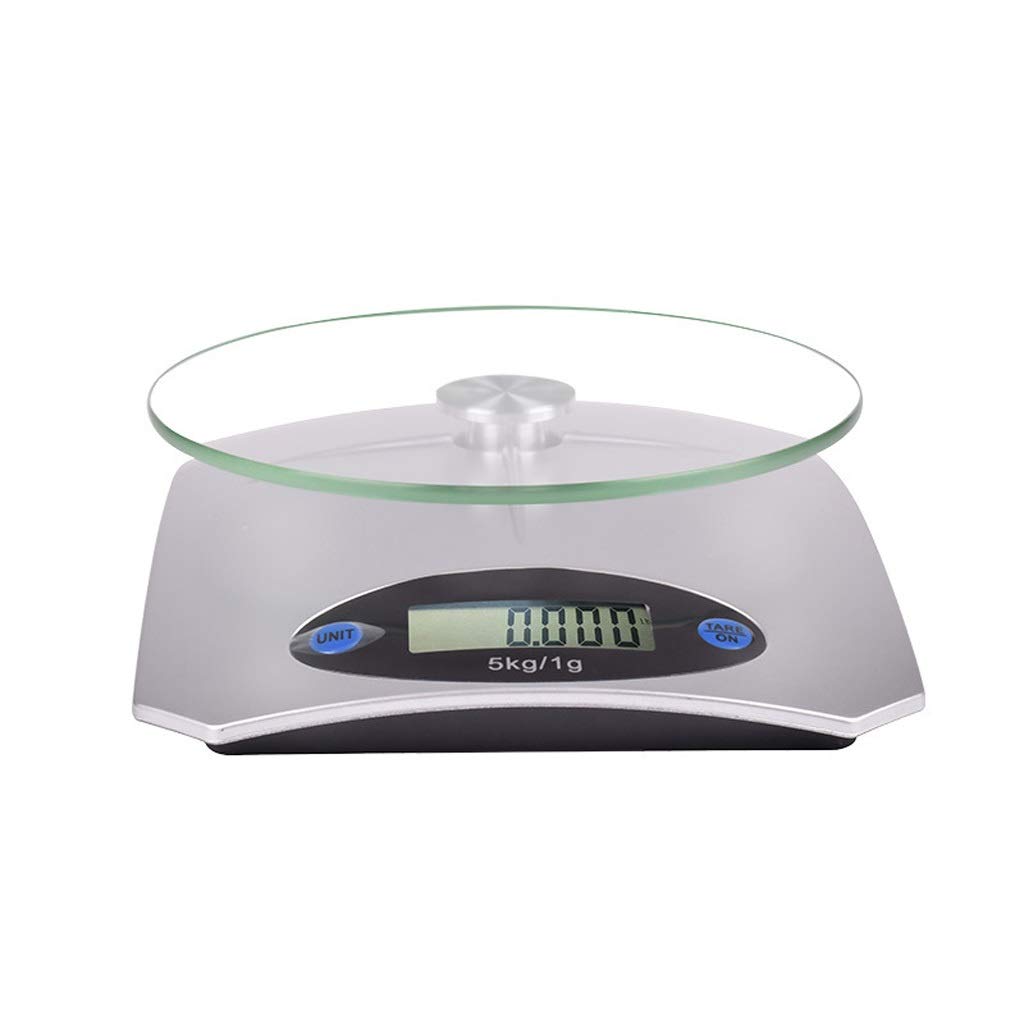 Balanzas para pesar alimentos, Báscula digital de cocina/alimentos de 5 kg/1 g for cocinar y hornear con función de tara y bandeja de vidrio extraíble, sistema de sensor de alta precisión (Color : Sil