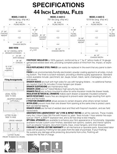 Fireking Fireproof Lateral File Cabinet (4 Drawers, Impact Resistant, Water Resistant), 44" W X 22" D, Parchment, Made In Usa #TOP4