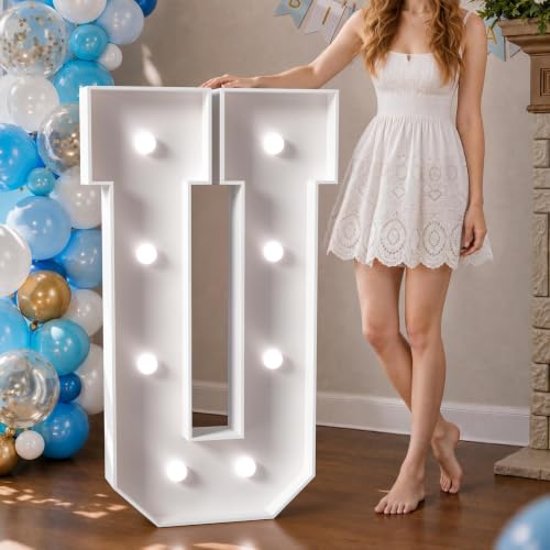 Image of Imprsv Marquee Letters 3 Feet Tall, Light Up Letters U Party Decorations | Cool White Light, Large USA I Love You Valentines Day Decor, Stable Sign, Assembly Required, Foam Board 20 Pcs Accessory Set