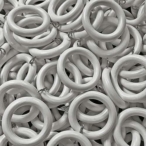 QPC Direct Quality Wood Wooden Curtain Rings to fit pole up to 28mm, 20 Pack (White)