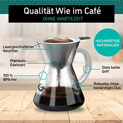 Coffee Gator Pour Over Kaffeebrüher – Mehr Geschmack mit einem papierlosen Edelstahlfilter und einer Glaskaraffe… – Ansicht 2