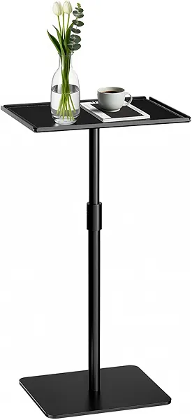 OIKASSU Metal Sofa Side Table,Height Adjustable Tall Side Couch Tables,Small TV Tray Table for Small Spaces with Matte Black Tray,Square Drink Coffee Tables for Bedroom,Black