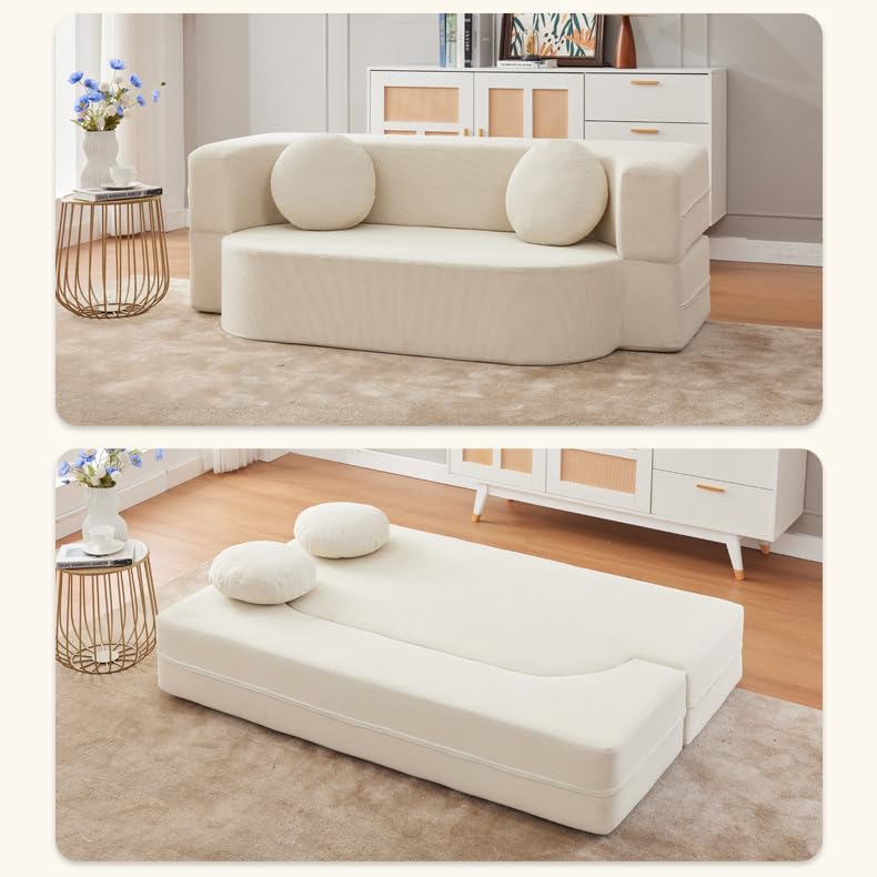 Compression Sofa Convertible Floor Bed Sleeper Loveseat Corduroy Mattress Fold Out Comfy Lounge for Living Room Multi-Functional Memory Foam with Armrest Portable Couch Small Spaces Guest Bed(150cm/59 – Image 6