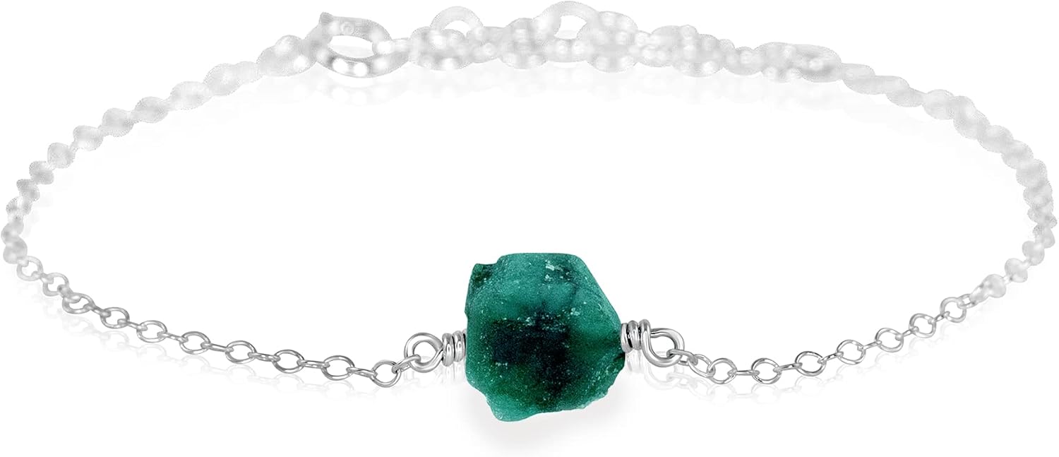 Luna Tide Emerald Raw Nugget Anklet in Sterling Silver