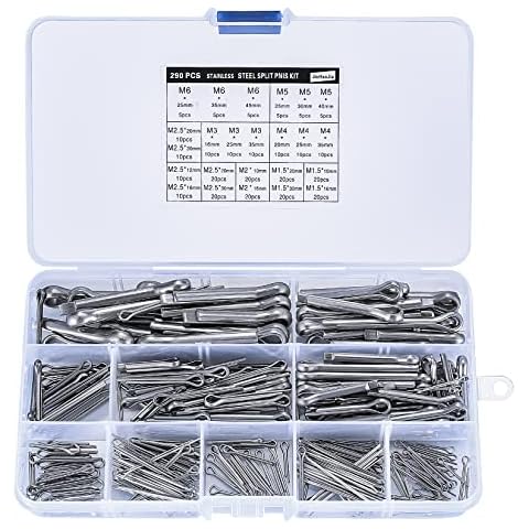 290 Pcs Cotter Pins Assortment, Stainless Steel Split Pins, Cotter Pins Clip Key Fastener Fitting Panel Pins Kit for Automotive, Mechanics, Car Garage, Workshop Repair, 24 Sizes Cover