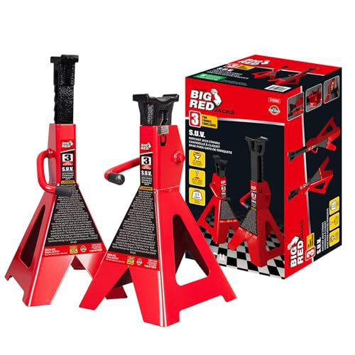 Big RED Jack Stands 3 Ton, 14-20.5 inch Adjustable Height for Lifting UTV/ATV, Cars, SUV, 6000 lb Capacity, 1 Pair