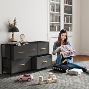 Romoon dresser for bedroom wide closet dresser with 5 drawer small fabric dresser chests of drawers for kids bedroom closet hallway dark grey  urban country home decor