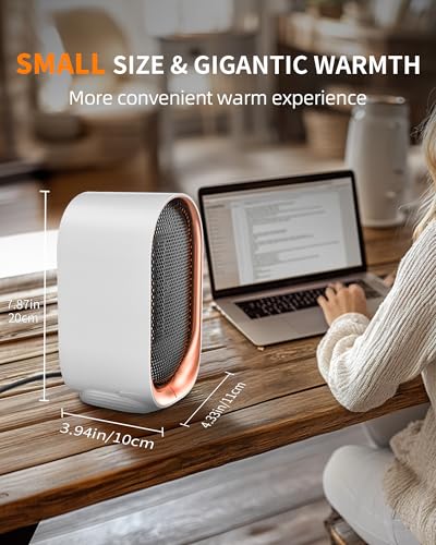 Image of Space Heater, Portable Heater for Indoor Use, Small Electric Heaters with Overheat & Tip-Over Protection, Mini Desk Heaters for Office Bedroom Bathroom, Compact & Efficient Heating, White
