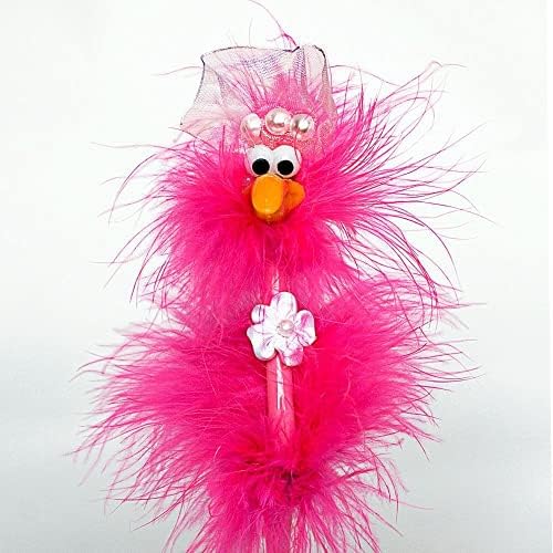1/6/12 Feathery Fluffy Flamingo/Emu Novelty Flowery Gem Stone Bow Bird Pens Blue Ink Colour - 0.7MM Point (1)