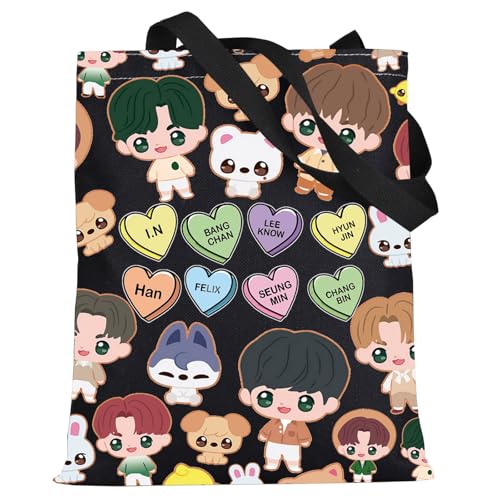 LEVLO SKZ Cosmetic Make Up Bag SKZOO K-POP Fans Gift SKZ Cartoon Member Makeup Zipper Pouch Bag, SKZ Black Tote