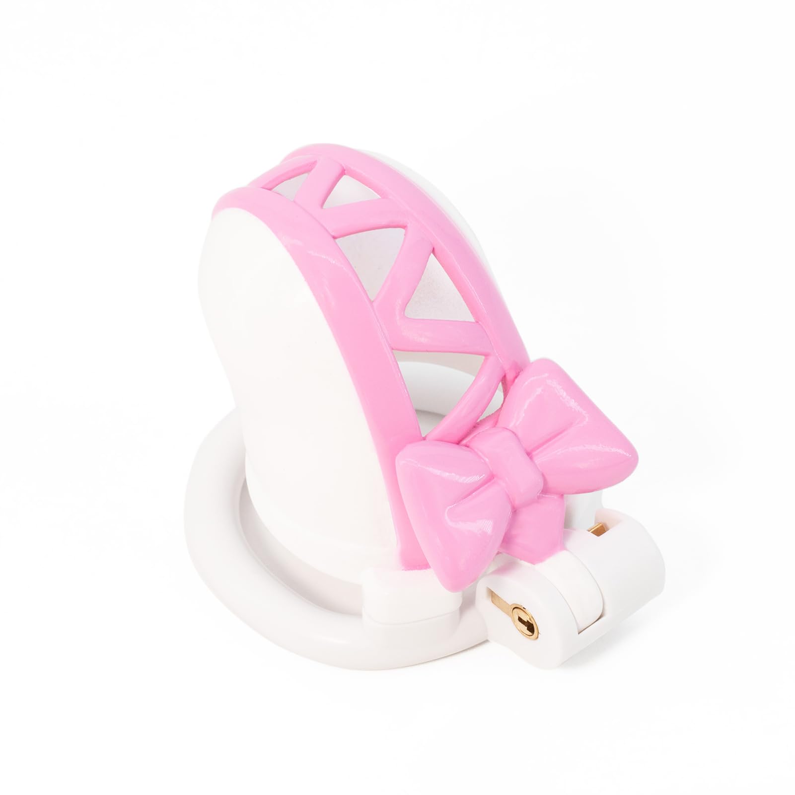 SeLgurFos cage de chasteté hommes avec serrure invisible résine ABS Chastity Cage hommes avec plusieurs tailles de mousquetons Pink Bow Design cage à pénis SM jouets sexuels (Pink)