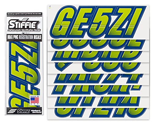 Image of STIFFIE Techtron Atomic Green /Navy 3 inch Boat & PWC Registration Decals • Numbers Letters Stickers