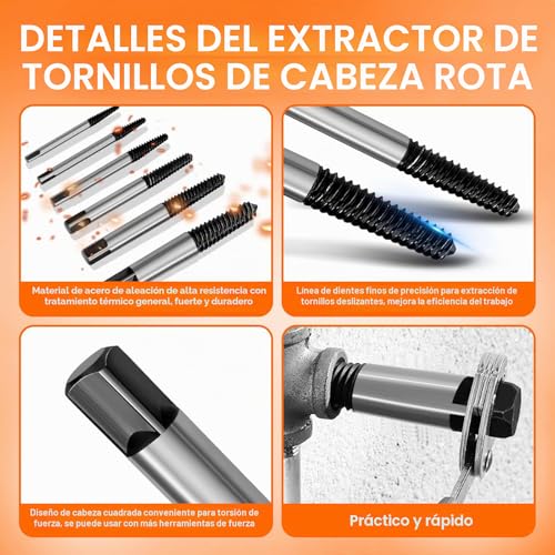 Miniatura 6 de Snarflun 6 Piezas Extractor De Tornillos Rotos Profesional - Herramienta Saca Tornillos Dañados Y Oxidados,Ideal Para Tuberías,Con Caja De Almacenamiento,Extracción Eficiente De Tornillos