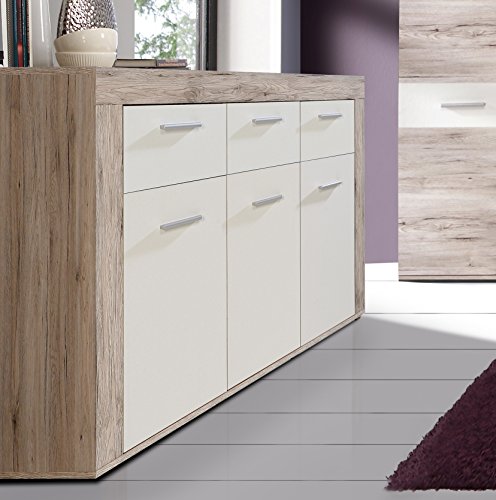 Mueble aparador de Comedor Trama de 135 cm. Color Roble y Blanco Mate.