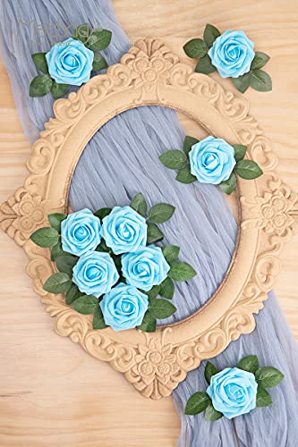 Macting Artificial Rose Flower, 30Pcs Real Touch Fake Foam Flowers For Diy Bouquets Wedding Party Baby Shower Home Decoration (Teal Blue) #TOP2