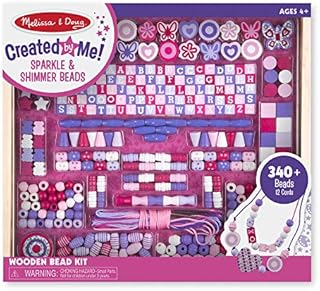 Melissa & Doug Created by Me! Sparkle & Shimmer Beads Wooden Bead Kit, 340+ Beads for Jewelry-Making