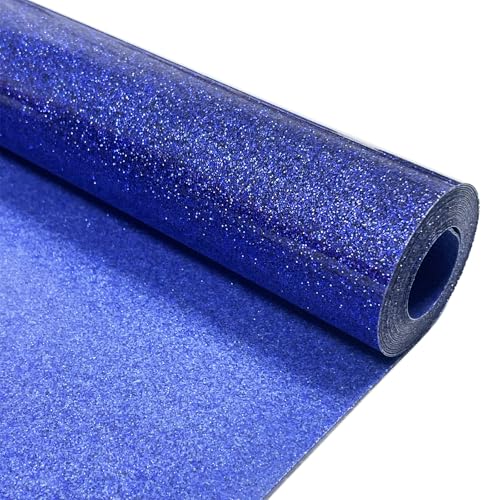 Image of Blue Glitter Heat Transfer Vinyl 12 inch x 8 ft HTV for Shirts, Glitter HTV for All Cutter Machine - Easy to Cut & Weed for Heat Vinyl Design (Navy Blue)