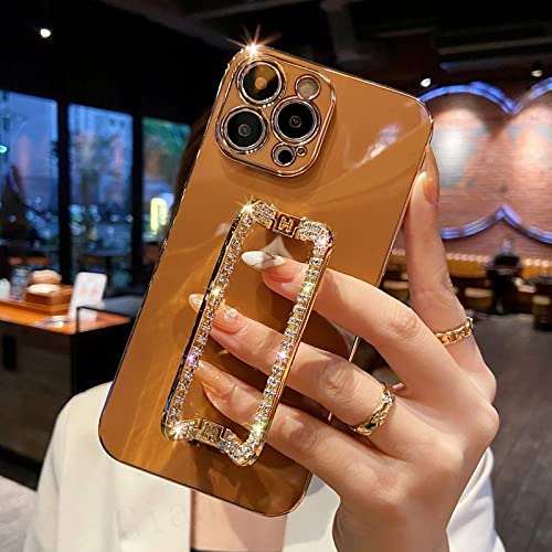 Coque iPhone 13 Pro Or avec support carré cristal antichoc