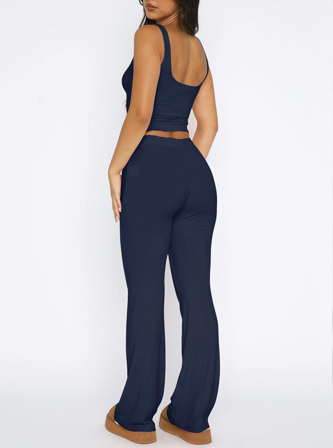 EZBELLE Womens Lounge Sets Shirts Deep V Neck Pajama Sets Summer Tank Tops Ribbed Knit Pjs 2 Piece Outfits Clothes 2026 - Image 3