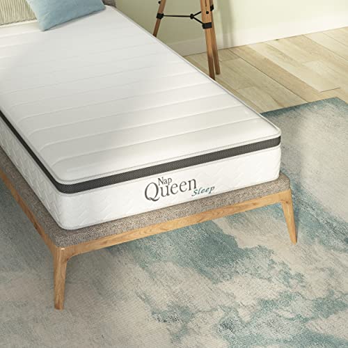 Napqueen 6 Inch Cooling Gel Twin Size Medium Firm Memory Foam Mattress, Bed In A Box & 8 Inch Maxima Hybrid Mattress, Twin Size, Cooling Gel Infused Memory Foam And Innerspring Mattress,White & Gray #TOP6