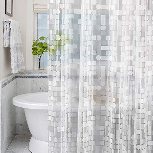 LEMON CLOUD Duschvorhang Anti-Schimmel mit Gewicht Magnet unten，183x200cm Wasserdicht Antibakteriell PEVA Vorhang für Dusche und Badewanne mit 12 Weiß Duschvorhangringen 3D Geometrische