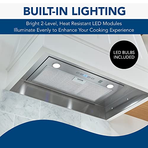 Image of Broan-NuTone PM400SSV 21-inch Custom Cabinet Built-In 4-Speed Power Pack Insert with Voice Control, LED Lighting, and 450 Max Blower CFM, Stainless Steel