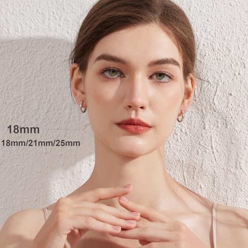 Jiamiaoi 18K White Gold Plated Huggie Hoop Earrings For Men Women,Silver Hoop Earrings 18mm/21mm/25mm, Nickel Free Earring Hoops for Sensitive Ears2