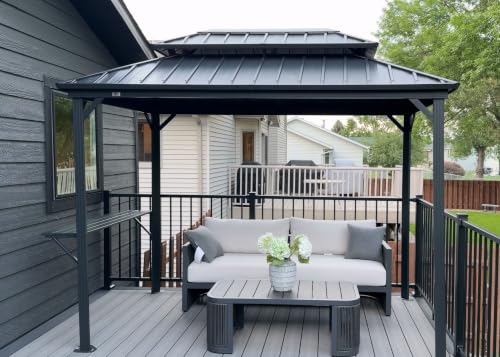 Image of PURPLE LEAF Grill Gazebo Hardtop 6.5' x 12' Aluminum Side Shelves, Gray