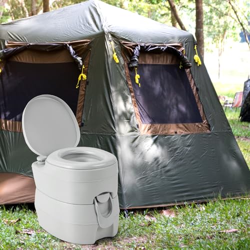 COSTWAY 20L Portable Camping Toilet, Outdoor Flushing Toilet with Pump Flush, Leak-Proof Seat & Removable Tank, Emergency Porta Potty for Hiking Caravan (Light Grey) - Image 8