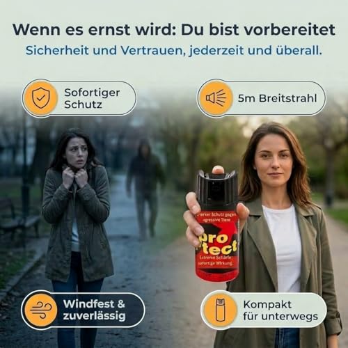 Pfefferspray 40 ml Breitstrahl [ideal für Alltag & Reisen] Windfestes Tierabwehrspray & Selbstverteidigung legal, perfekt für Outdoor, Spaziergänge & Sport – Abwehrspray mit 5 m Reichweite & 0,66% OC