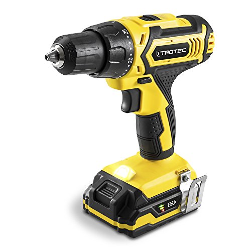 TROTEC Akku-Bohrschrauber PSCS 11-20V Lithium-Ionen-Akku (2,0 Ah, 2 Gang, 35 Nm, 25+1 Drehmomentstufen, LED-Arbeitsleuchte, 3-stufige Akku-Kapazitätsanzeige) inkl. Schnell-Ladegerät