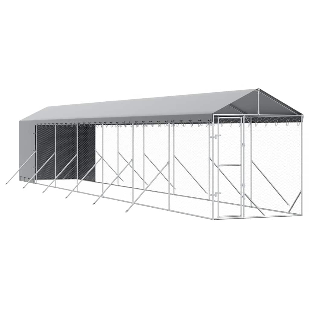 Cuccia Cani Esterno Tetto Argento 2x14x2,5 m Acciaio Zincato