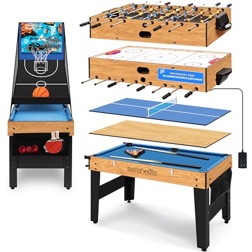 SereneLife 48' 6-in-1 Multi Game Table, Full-Size Indoor and Outdoor Arcade Sports Table with Pool,...